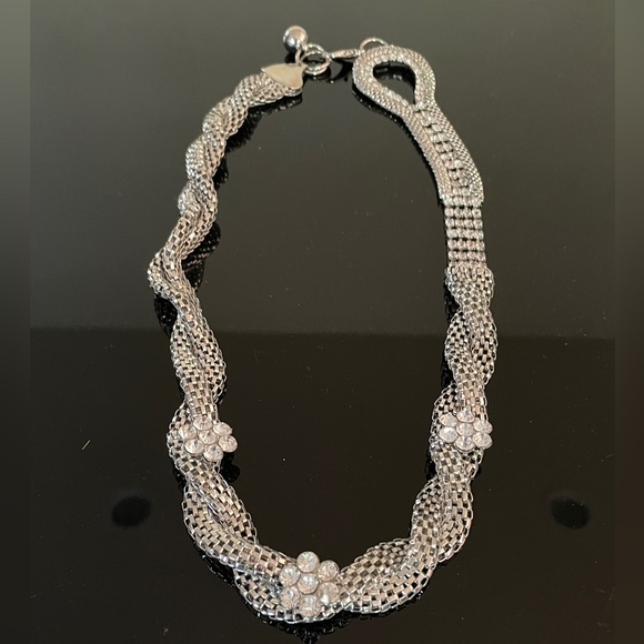 Broad Braided Necklace with White Stoned - Picture 5 of 6
